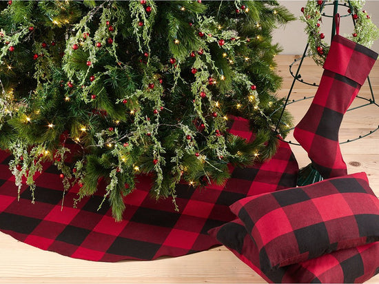 Fennco Styles Red Buffalo Check Plaid Cotton 6" x 18" Christmas Stocking for Home, Holiday, Christmas Tree and Wall Décor