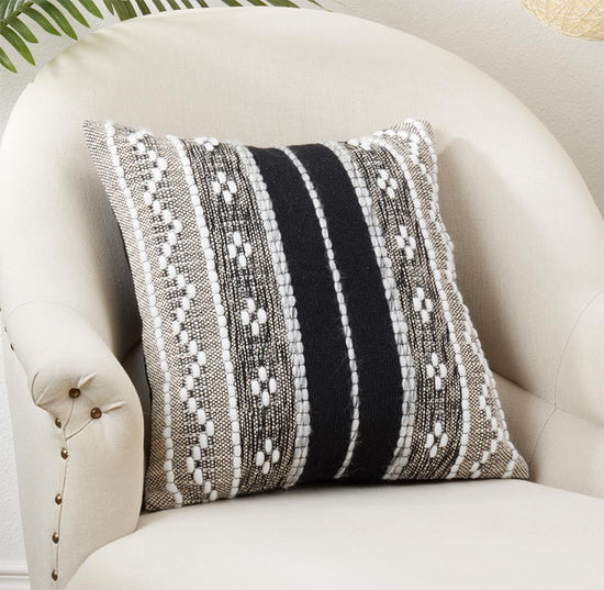 Fennco Styles Black Multi-Pattern Woven Cotton Decorative Throw Pillow Cover