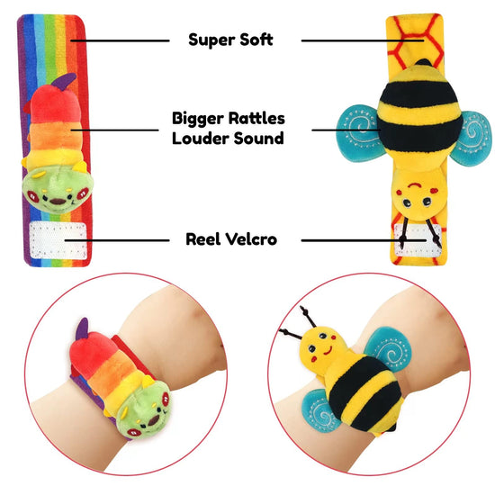 Garden Bug Baby Rattle Socks & Wrist Rattles Set
