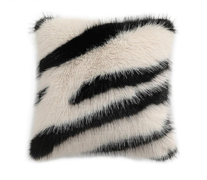 Fennco Styles Zebra Stripe Faux Fur Animal Design Decorative Throw Pillow Cover 18" W x 18" L – Grey Plush Cushion Case for Couch, Bedroom, Living Room and Office Décor