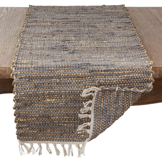 Chindi Cotton Jute Table Runner with Fringe 16 x 72 Inch - Blue-Grey Table Cover for Home, Dining Room, Banquets, Family Gathering and Special Occasion
