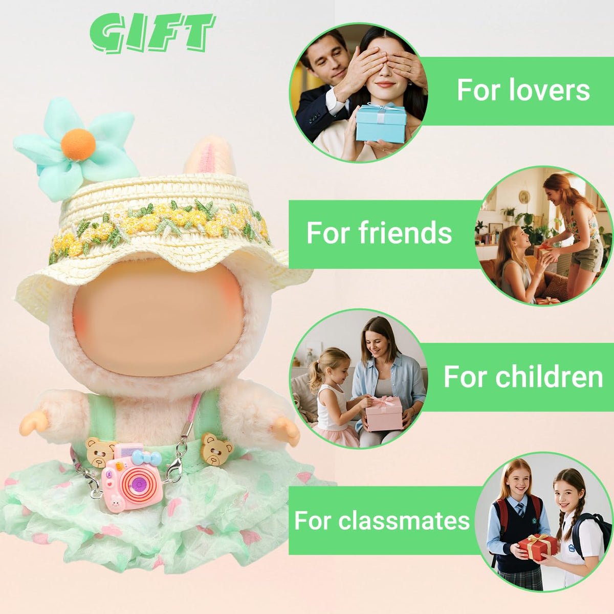4 Piece Doll Clothes Set for 15cm-17cm Dolls - Outfit with Overalls Hat & Bag