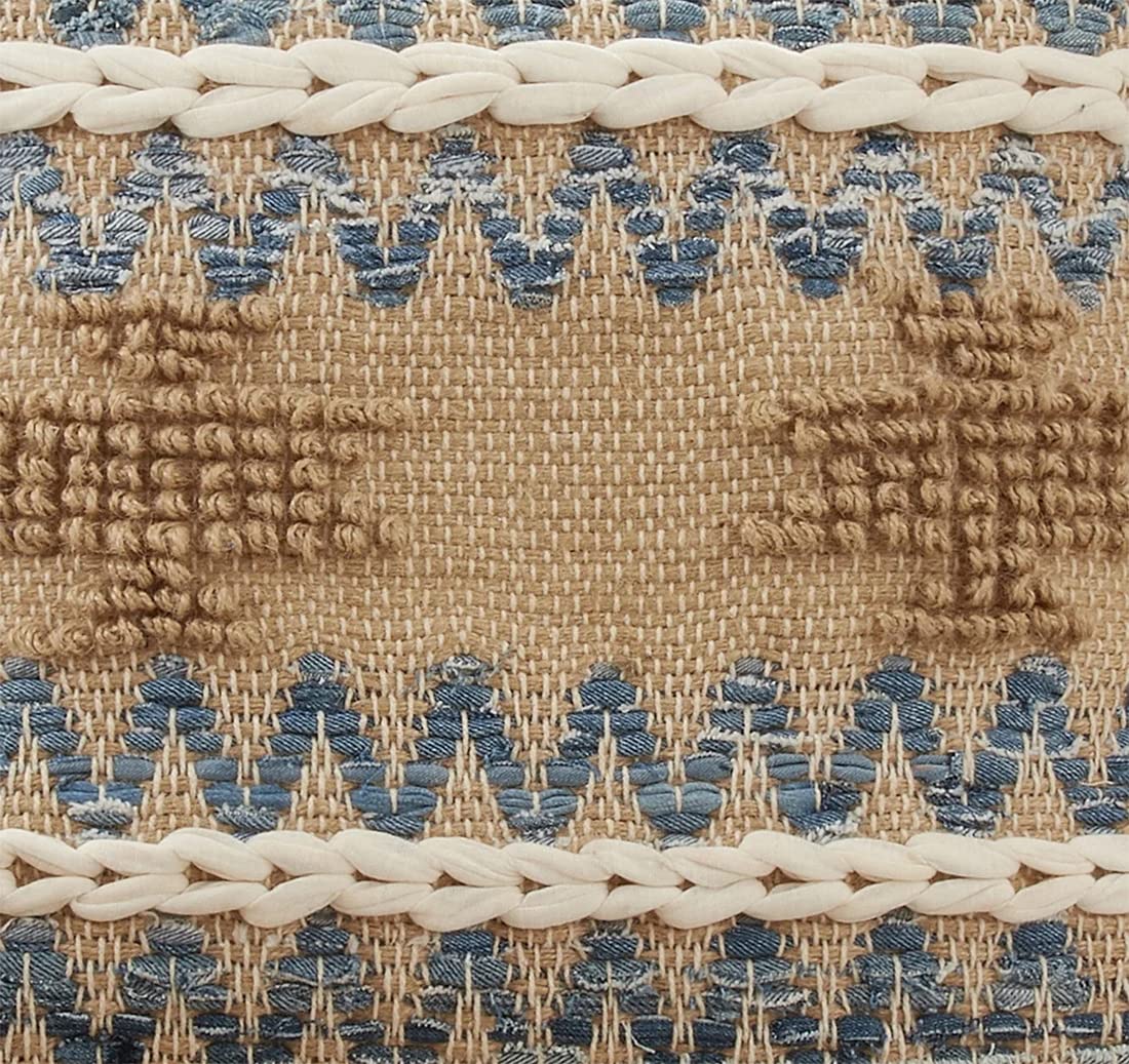Multi Texture Chindi Cotton Jute Decorative Throw Pillow 18" W x 18" L - Natural Square Cushion for Home, Couch, Living Room, Bedroom, Office and Holiday Décor