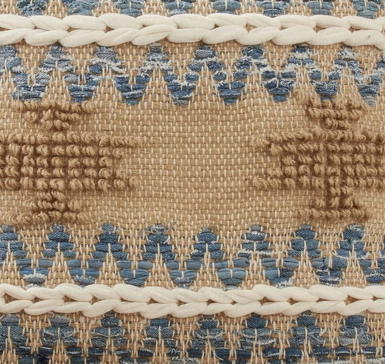 Multi Texture Chindi Cotton Jute Decorative Throw Pillow 18" W x 18" L - Natural Square Cushion for Home, Couch, Living Room, Bedroom, Office and Holiday Décor
