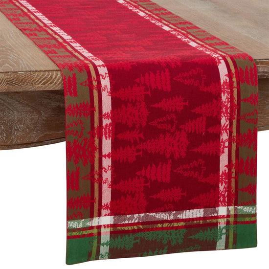 Fennco Styles Christmas Tree Plaid Design 100% Cotton Table Linens - Various Sizes for Home, Holiday, Family Gathering and Special Occasion