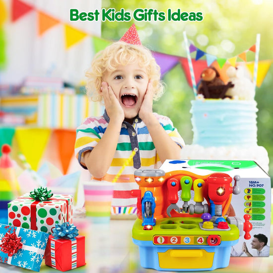 Toys for 1 Year Old Boy, Musical Toddler Tool Bench, Montessori Educational Toys with Sound Lights Effect, Shape Sorter, One Year Old Boy Birthday Gift, Engineer Pretend Play Workbench