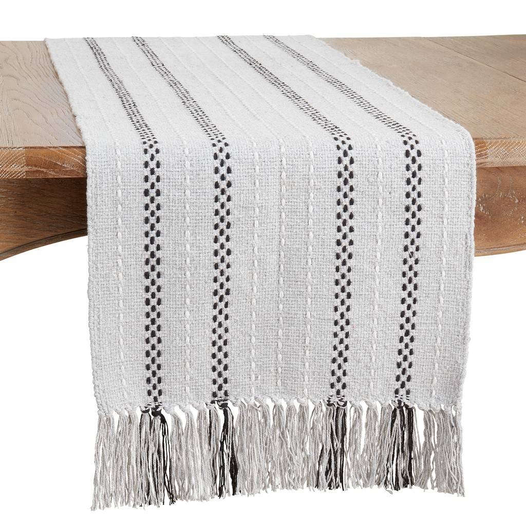 Stitched Stripe Tassel Cotton Table Runner 16" W X 72" L — dining table decor for home entertaining