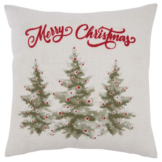 Merry Christmas Holiday Trees Decorative Throw Pillow 18" W x 18" L — stylish cushion for sofa couch and bedroom decor gift-ready decor idea