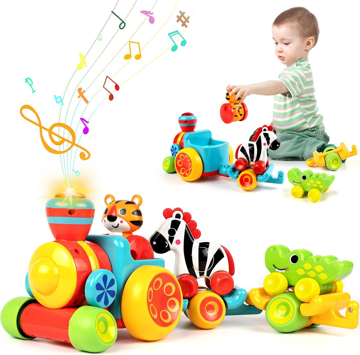 Marstone Baby Toys for 1 2 Year Old Boys and Girls Gifts, Forest Train Car Set for Toddlers 1-2, Push Animal Baby Toys 12-18 Months, Learning Toddler Toys for 1-3 Yr Old Boy Birthday Gift