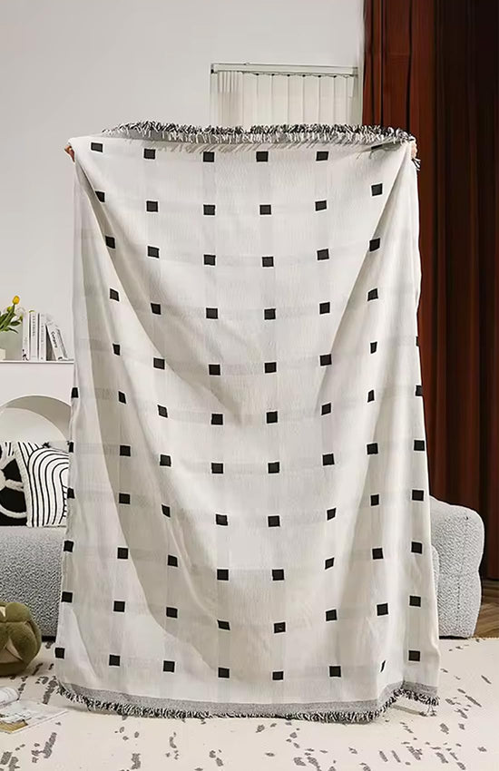 Checkered Fringe Chenille Reversible Throw Blanket 50" W x 72" L — textured throw for couch chair bedroom and home decor seasonal decorating choice