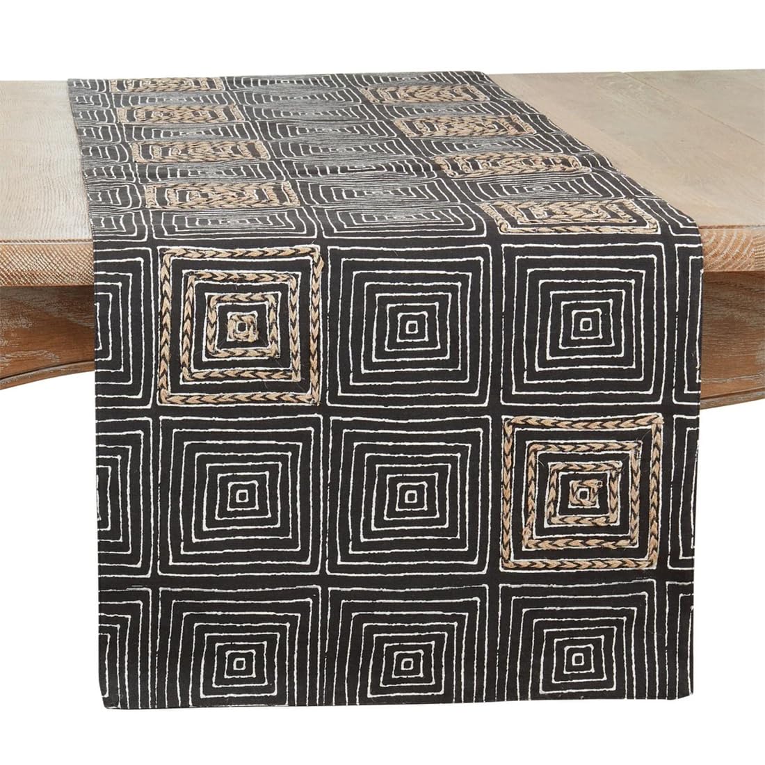 Embroidered Maze Design Cotton Table Runner 16" W x 72" L — table decor for gatherings holidays and entertaining