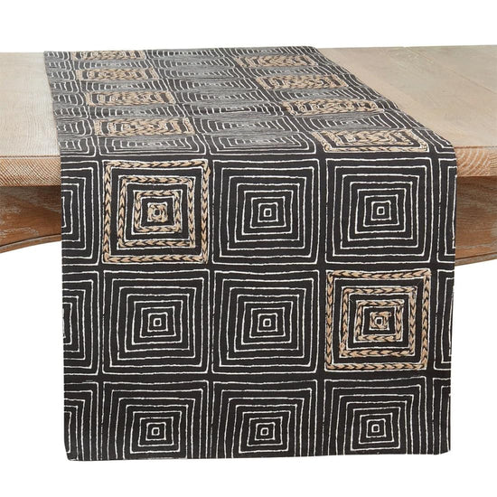 Embroidered Maze Design Cotton Table Runner 16" W x 72" L — table decor for gatherings holidays and entertaining