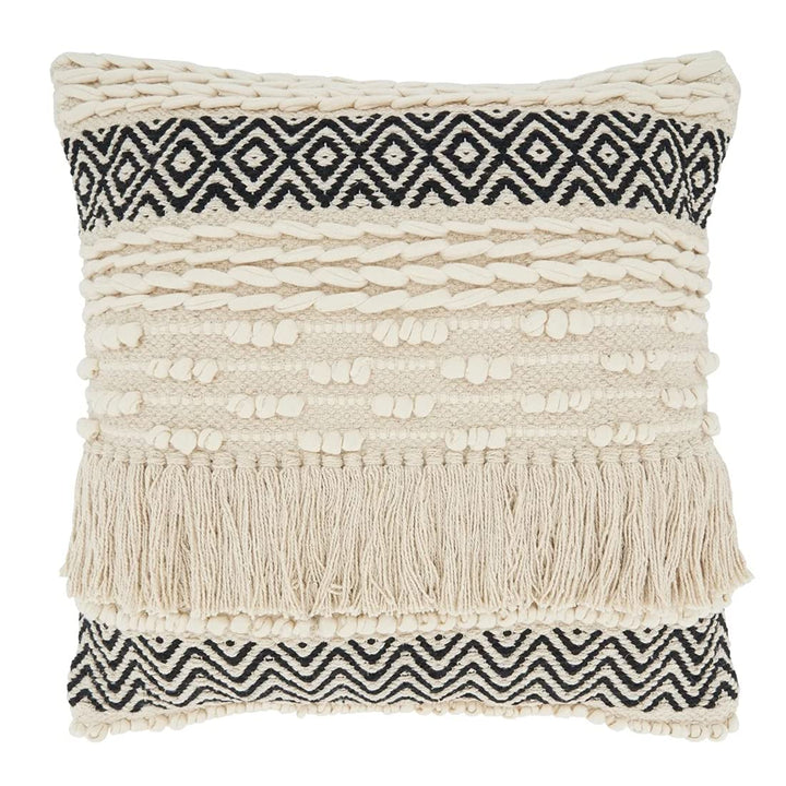 Moroccan Fringe Cotton Decorative Throw Pillow 18" W x 18" L - Natural Square Cushion for Home, Couch, Living Room, Bedroom, Office Décor