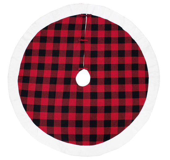 Fennco Styles Red & Black Buffalo Plaid Christmas Tree Skirt 53" Round - Holiday Tree Skirt for Home, Christmas Tree, Winter Festivals, Office, School Décor