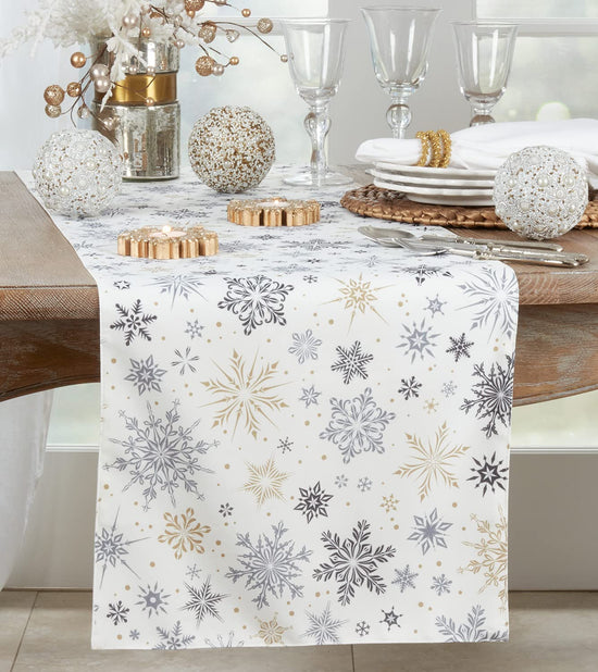 Festive Snowflake Holiday Table Runner 16" W x 70" L — table decor for gatherings holidays and entertaining seasonal decorating choice