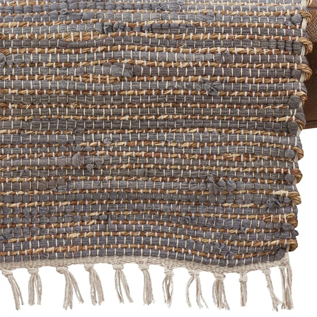 Chindi Cotton Jute Table Runner with Fringe 16 x 72 Inch - Blue-Grey Table Cover for Home, Dining Room, Banquets, Family Gathering and Special Occasion