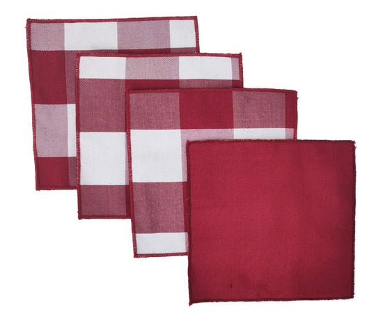 Buffalo Check Double Layers Reversible Coasters 6"W x 6"L, Set of 4 - Handmade in USA - Plaid Cocktail Napkins for Everyday Use and Special Occasion
