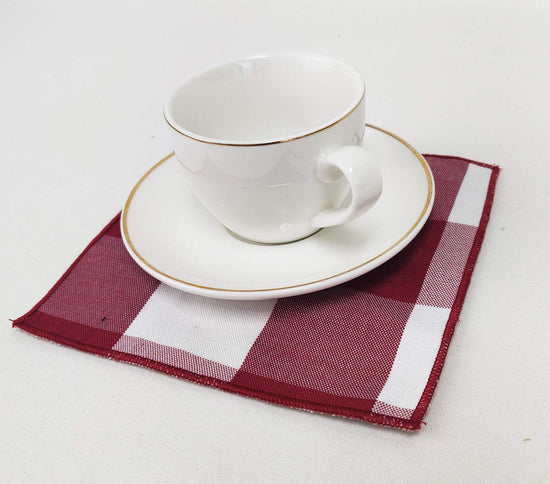 Buffalo Check Double Layers Reversible Coasters 6"W x 6"L, Set of 4 - Handmade in USA - Plaid Cocktail Napkins for Everyday Use and Special Occasion