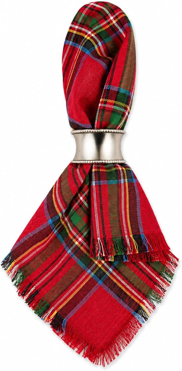 Christmas Tartan Cloth Napkins with Fringe 20" X 20", Set of 4 — dining table decor for home entertaining seasonal decorating choice