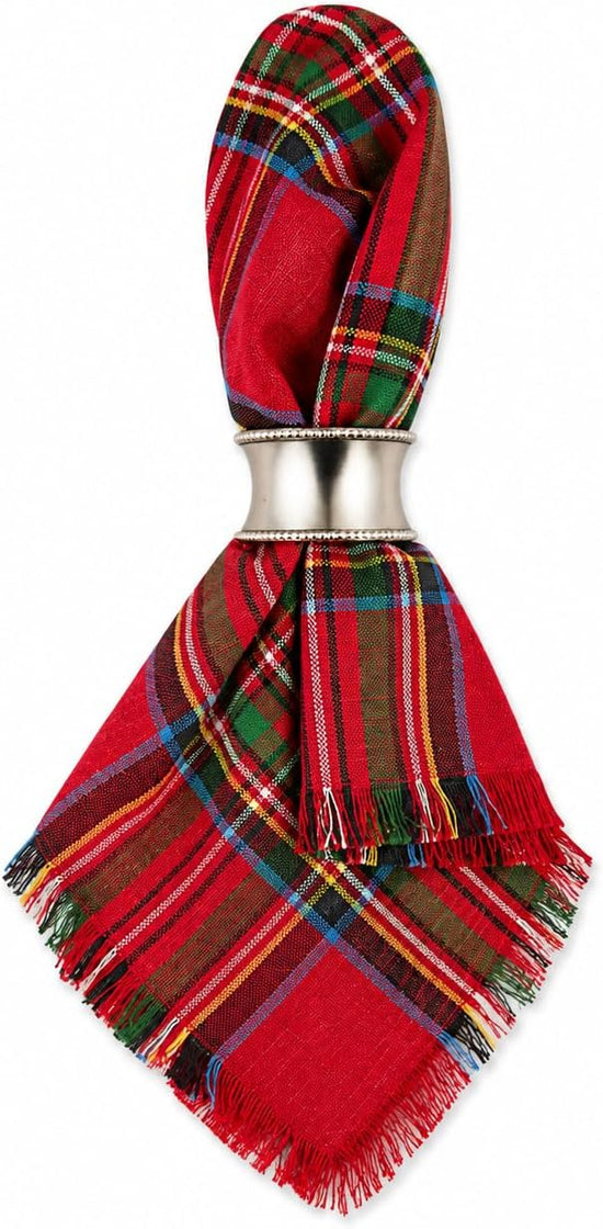 Christmas Tartan Cloth Napkins with Fringe 20" X 20", Set of 4 — dining table decor for home entertaining seasonal decorating choice