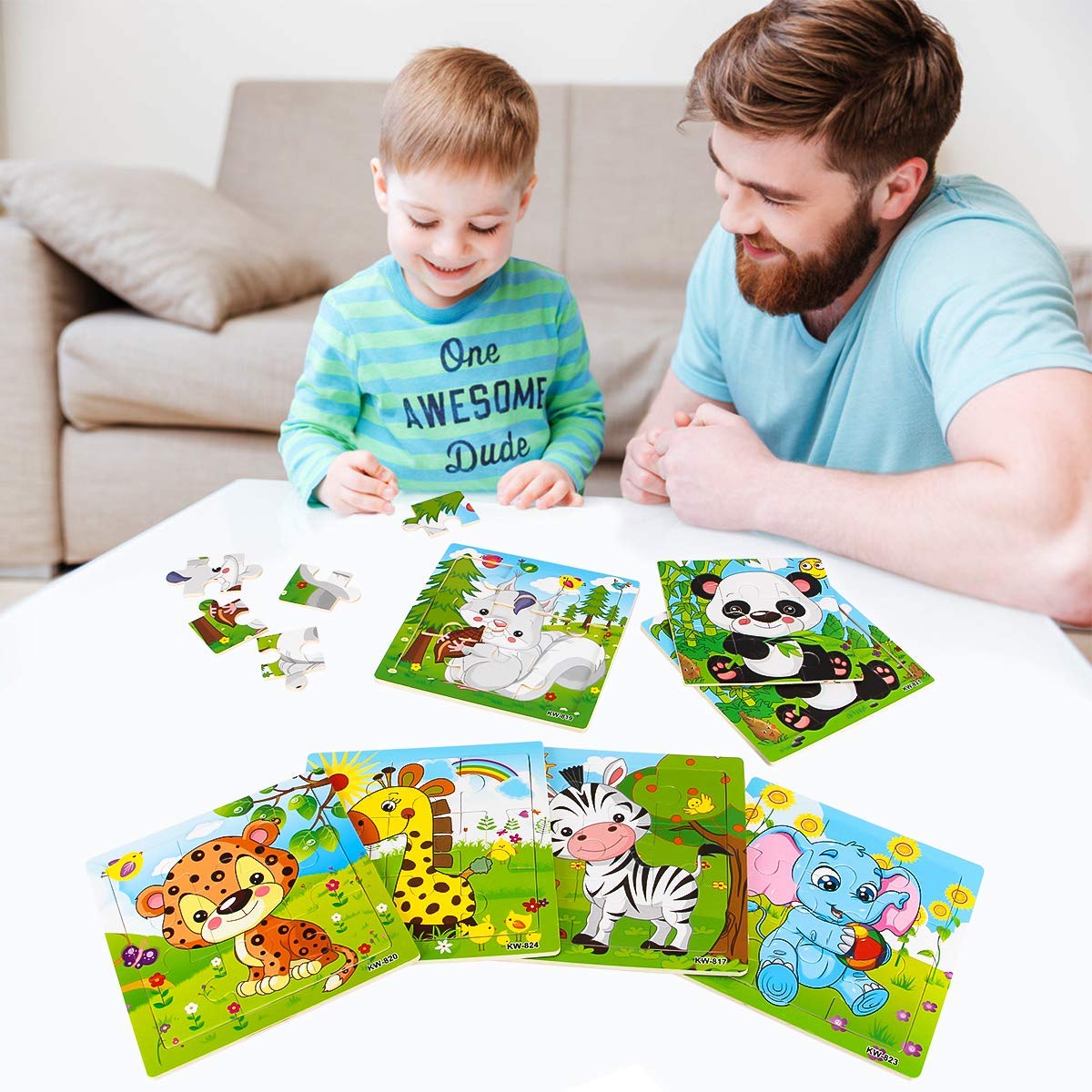 My First Animal Puzzle Adventure, 6 Pack Wooden Montessori Puzzles for Toddlers Ages 3+