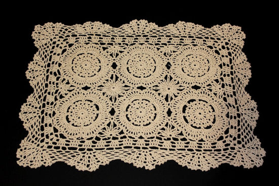 Fennco Handmade Crochet Lace Cotton Traycloth Placemats, 2-Piece Set, 14"x20"