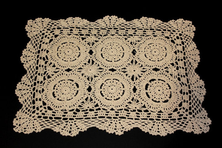 Fennco Handmade Crochet Lace Cotton Traycloth Placemats, 2-Piece Set, 14"x20"