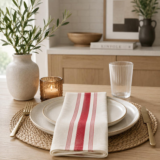 Beige Cotton Cloth Napkins with Red Striped Design 20" X 20", Set of 4 — table decor for gatherings holidays and entertaining seasonal decorating choice