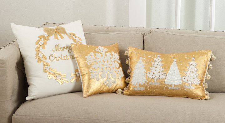 Fennco Styles Donnelou Collection Merry Christmas Embroidered Down Filled Cotton Throw Pillow - 18" Square