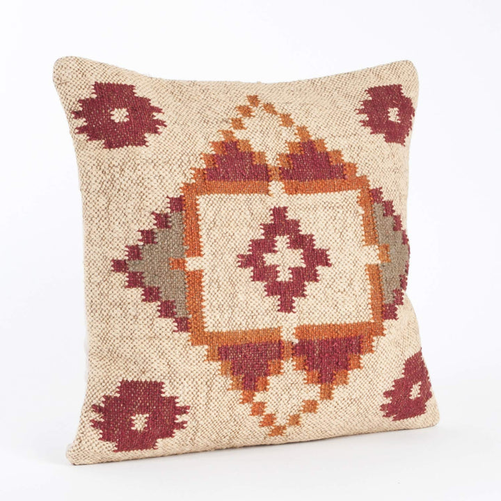 Fennco Styles Kilim Collection Southwestern Rhombus Embroidered Wool 20 x 20 Inch Throw Pillow with Case & Insert – Multicolor Throw Pillow for Couch, Bedroom and Living Room Décor