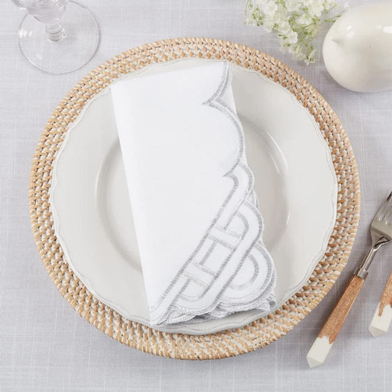Fennco Styles Braid Emroidered Metallic Border Table Runner 16" W x 54" L - Silver Table Cover for Home Décor, Everyday Use, Christmas, Banquets and Special Events