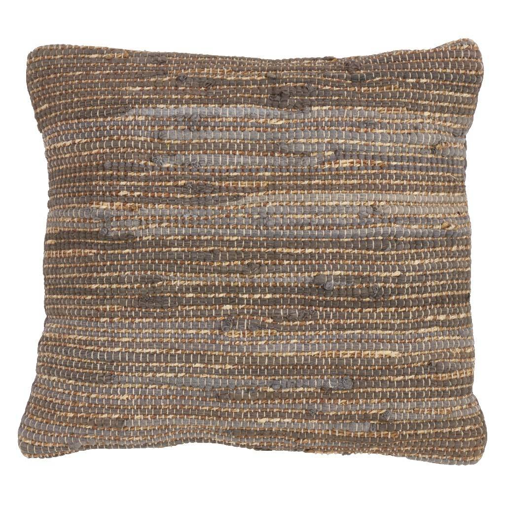 Fennco Styles Woven Chindi Striped Jute Cotton Decorative Throw Pillow 18" W x 18" L – Blue-Grey Cushion for Couch, Bedroom, Living Room and Office Décor