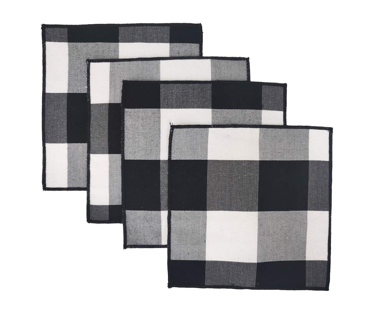 Buffalo Check Double Layers Reversible Coasters 6"W x 6"L, Set of 4 - Handmade in USA - Plaid Cocktail Napkins for Everyday Use and Special Occasion