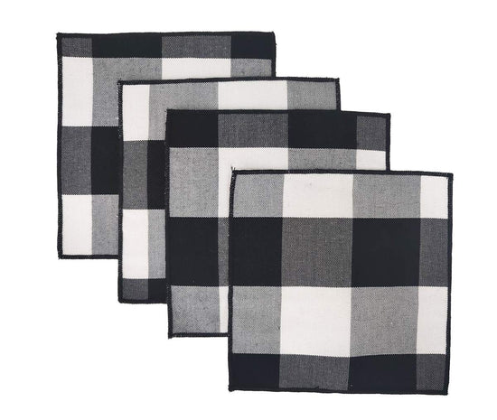 Buffalo Check Double Layers Reversible Coasters 6"W x 6"L, Set of 4 - Handmade in USA - Plaid Cocktail Napkins for Everyday Use and Special Occasion