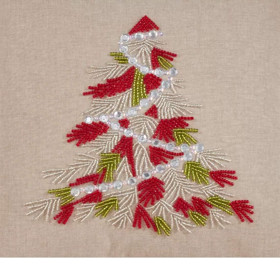 Beaded Christmas Tree Cotton Table Runner 16 x 72 Inch, Christmas table decor for festive holiday dining from Cedar & Spice Gifts