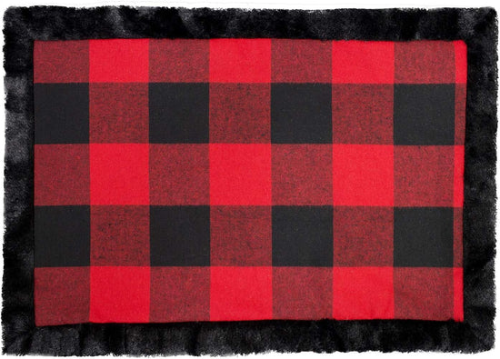 Unique Christmas Buffalo Plaid Red and Black with Faux Fur Border Design Placemat (Black Fur Placemat 13"x19" Set of 4) — table decor for gatherings holidays and entertaining seasonal decorating...