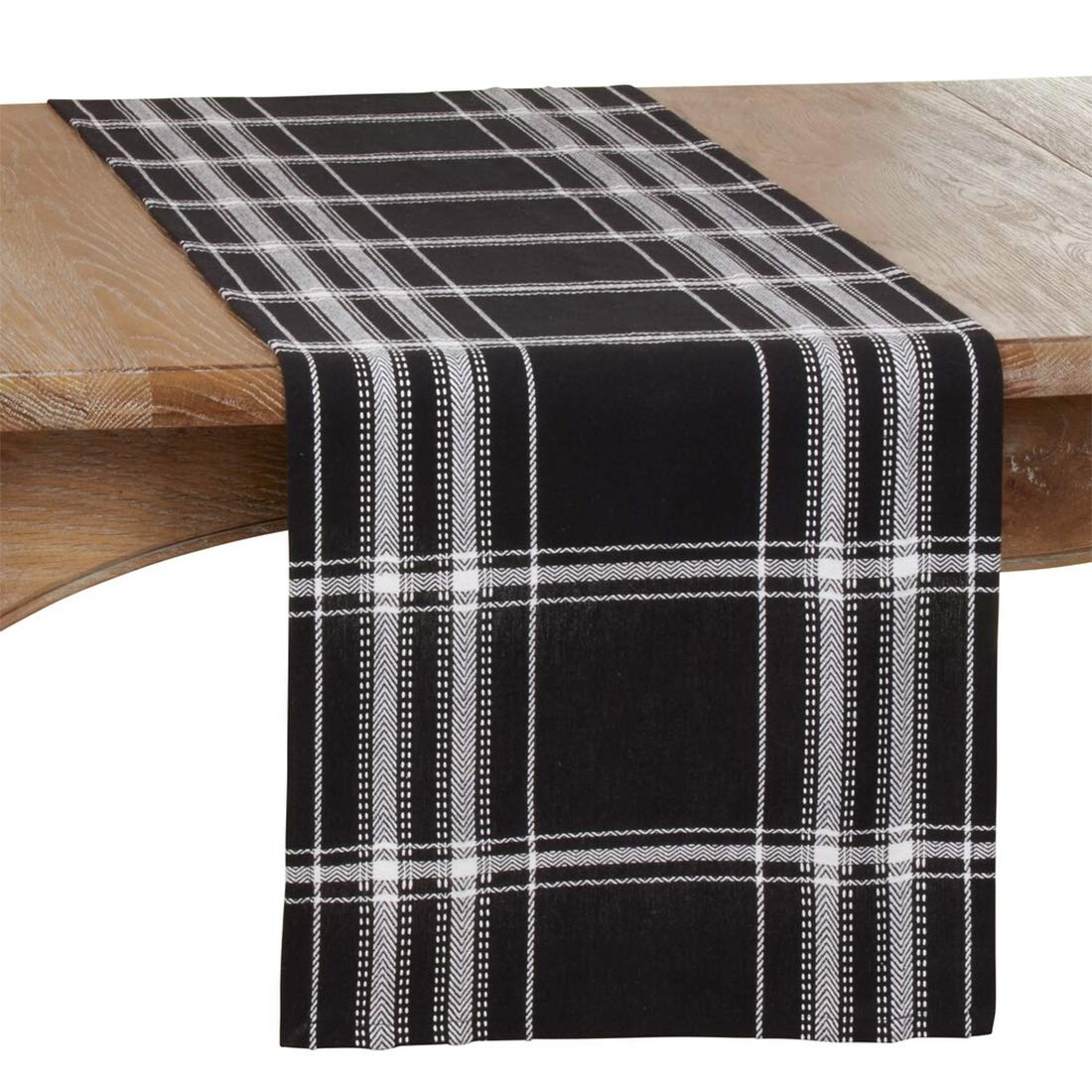 Fennco Style Classic Plaid Cotton Table Runner 16" W x 72" L - Black Table Cover for Home Décor, Everyday Use, Banquet, Family Gathering and Special Occasion