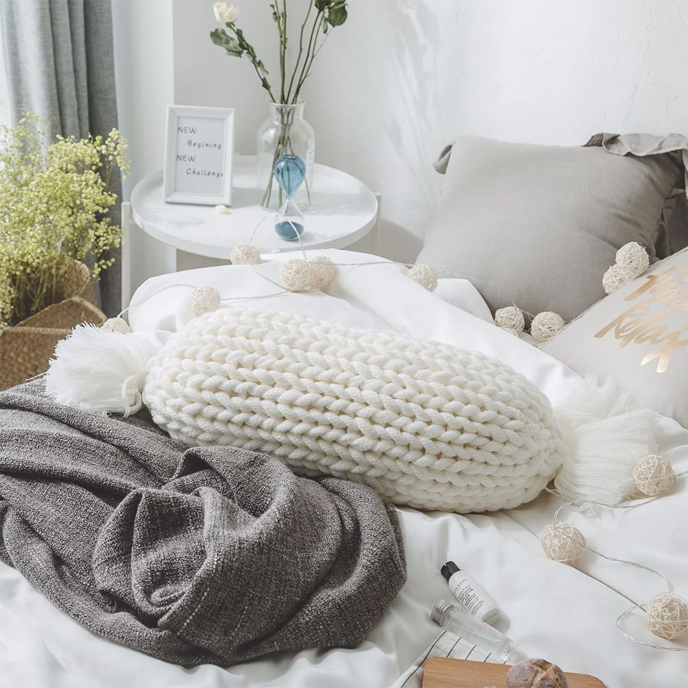 Fennco Styles Candy Shaped Chunky Cable Knitted Decorative Cotton Throw Pillow 12" W x 24" L – Oblong Cushion for Home, Couch, Sofa, Bedroom, Office Décor and Special Occasion