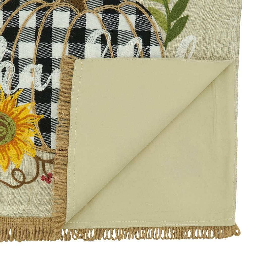 Thankful Design Plaid Pumpkin Linen Blend Table Runner 16" W X 70" L - Natural Holiday Table Cover for Home Décor, Thanksgiving, Banquets, Family Gatherings and Special Occasions