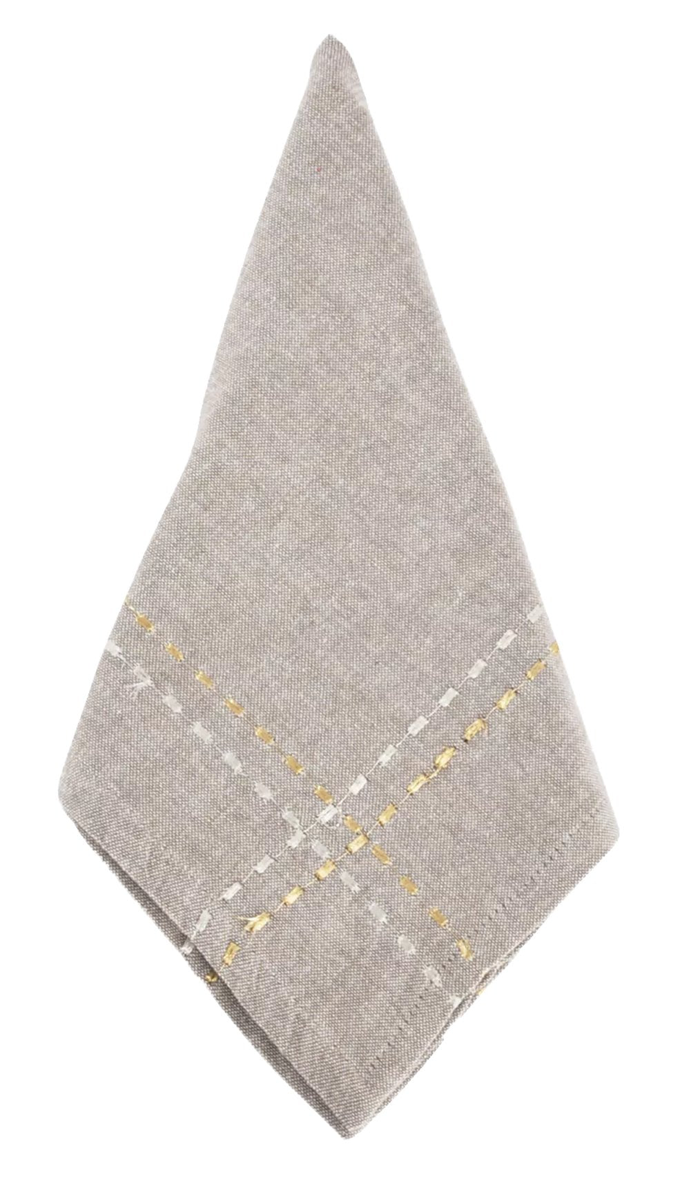 Fennco Styles Anais Embroidered Silver and Gold Line Cotton Table Runner and Placemat