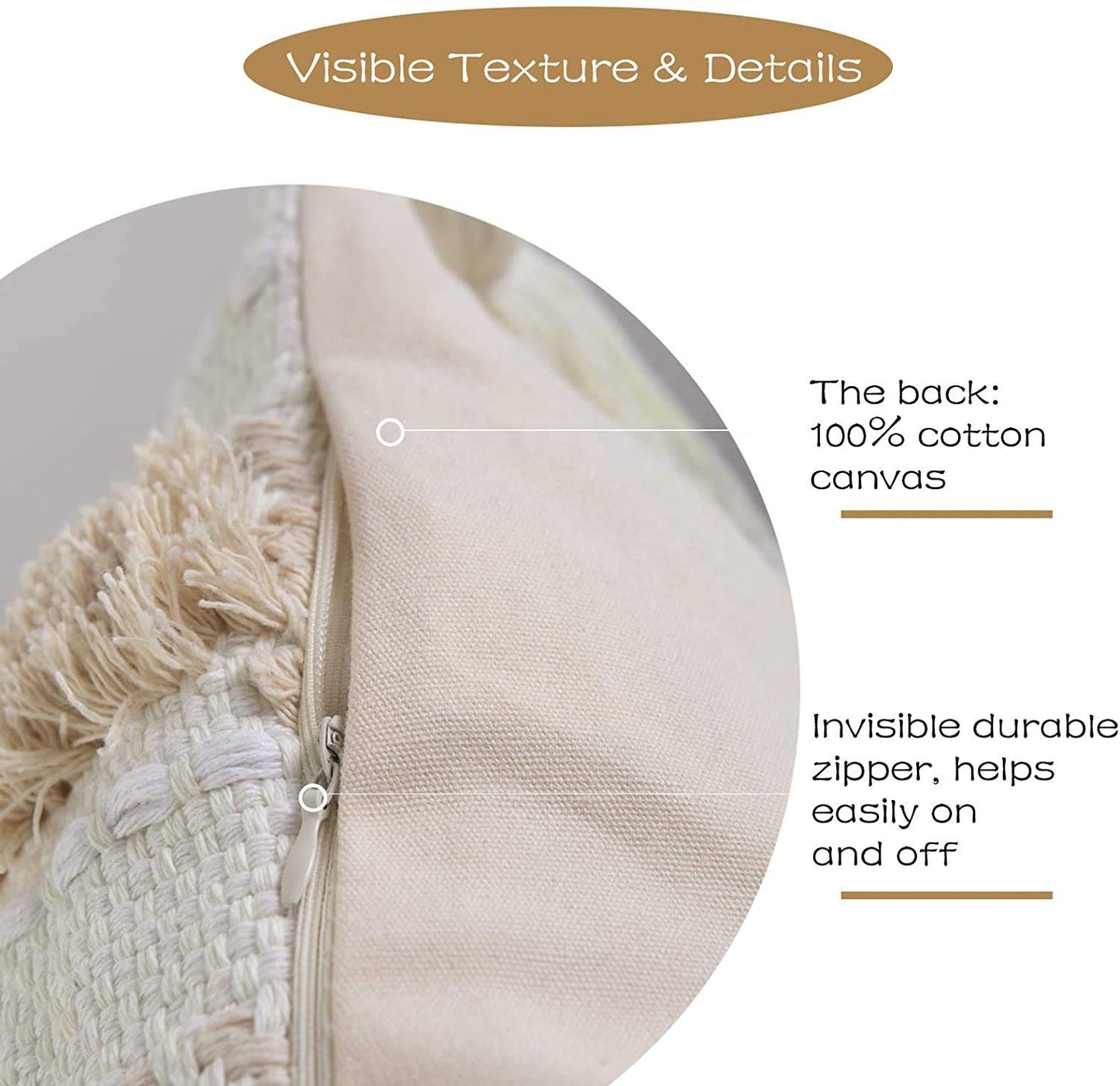 Fennco Styles Handmade Tufted Woven Tassel Decorative Throw Pillow Cover 20" W x 20" L - White Boho Cushion Case for Home, Couch, Living Room, Bedroom, Office Décor