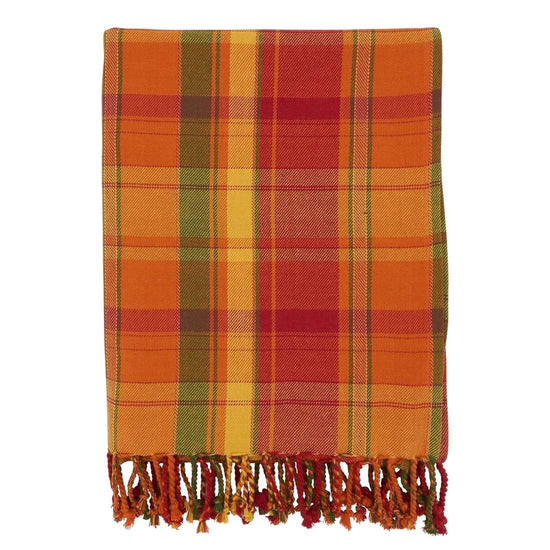 Autumn Harvest Plaid Tassel Throw Blanket 50" W x 60" L – Terracotta Blanket for Couch, Bedroom and Living Room Décor