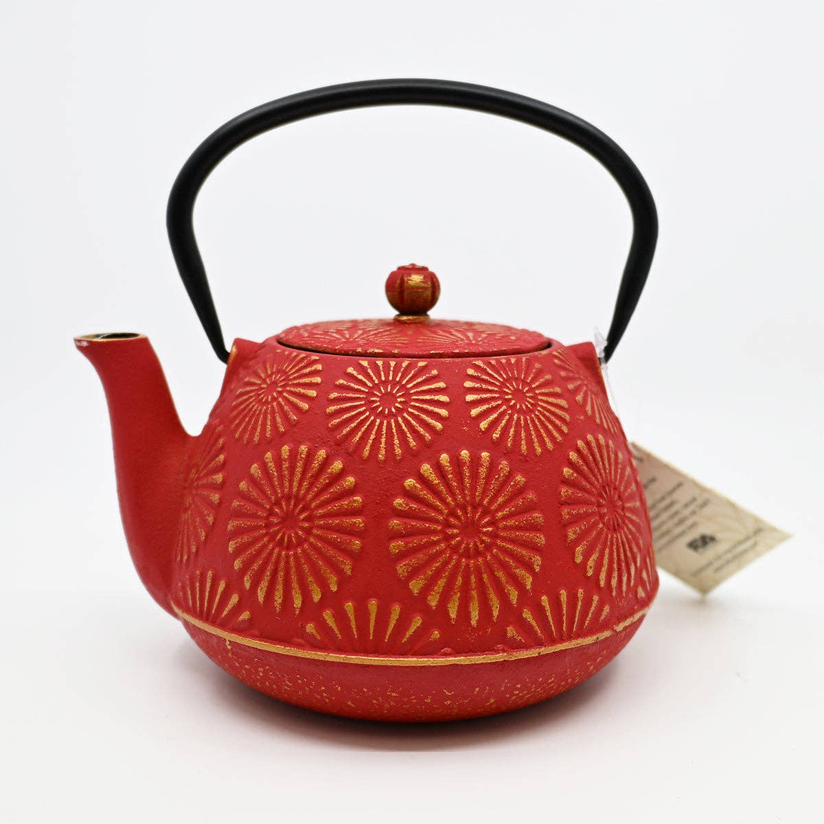 Red Kiku Chrysanthemum Design 40oz Cast Iron Tea Pot (1/8)
