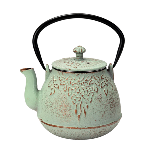Mint Green Leaves Design 32oz Cast Iron Tea Pot (1/8)