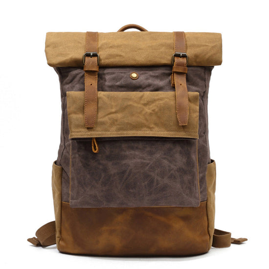 Outing Canvas Leather Rucksack, Casual Backpack, Vintage Waterproof Travel Shoulder Bag 8835