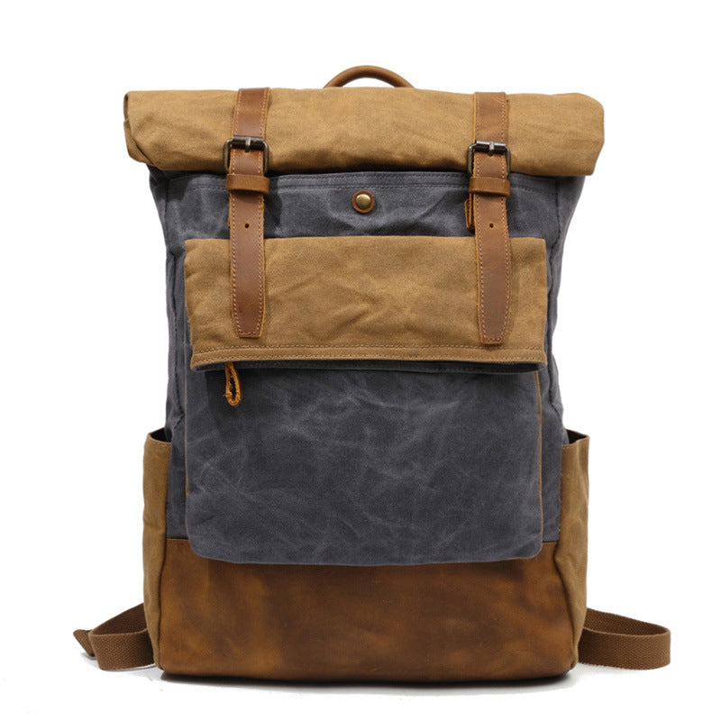 Outing Canvas Leather Rucksack, Casual Backpack, Vintage Waterproof Travel Shoulder Bag 8835