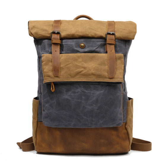 Outing Canvas Leather Rucksack, Casual Backpack, Vintage Waterproof Travel Shoulder Bag 8835