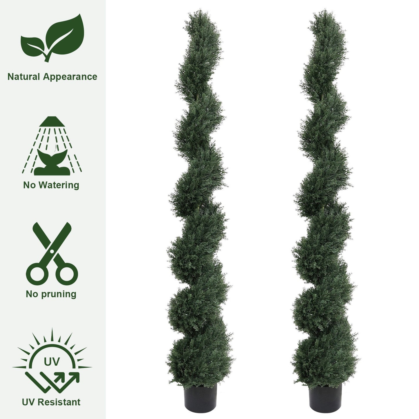 6ft Spiral-Shaped Potted Cedar Tree - 2pcs Artificial Evergreen Set