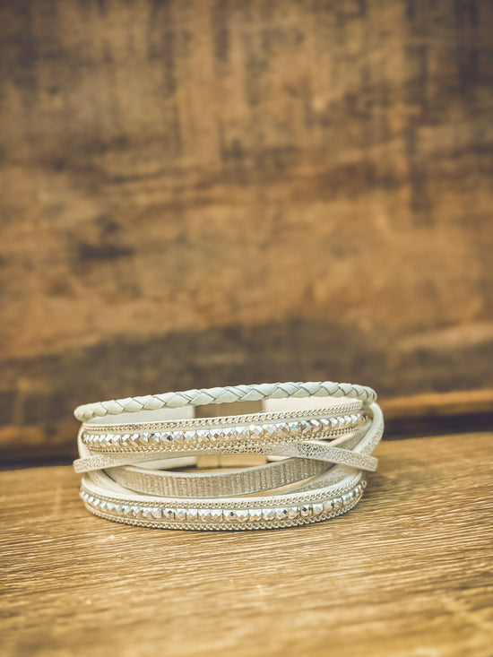 Beautiful White Leather Cuff Bracelet