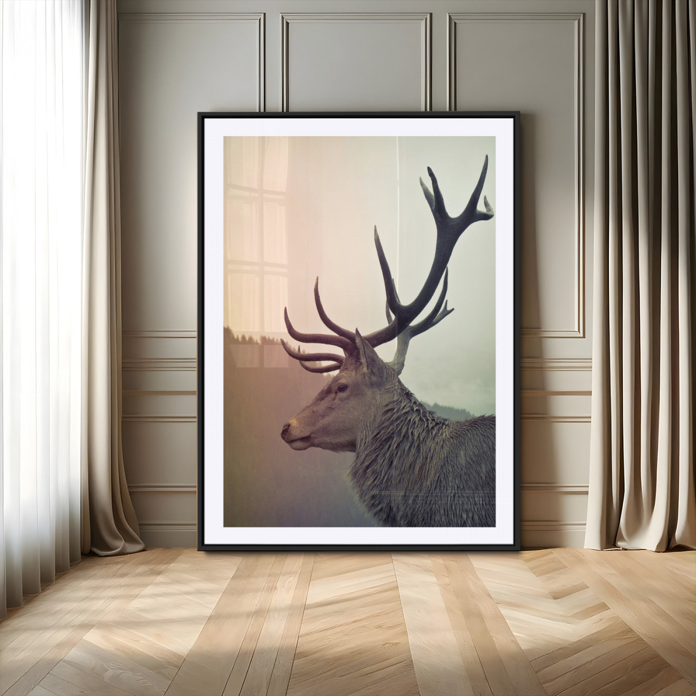 Deer Canvas Wall Art Print – Framed Woodland Animal Rustic